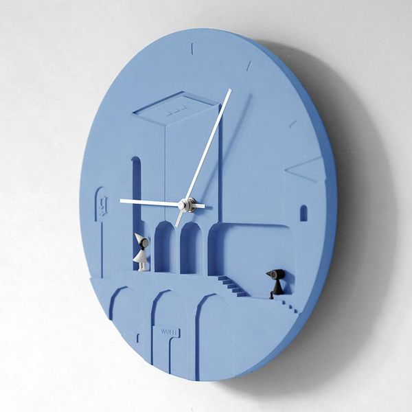 

wall clocks modern design clock mute minimalist creative cement nordic round fashion blue living room klok bathroom ag50zb