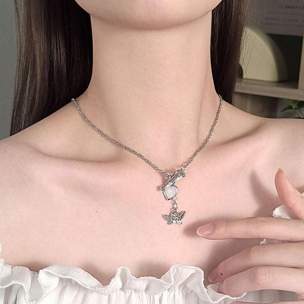 

pendant necklaces 2021 summer fashion trend geometric metal angel love clavicle chain personality creative silver couple hip hop necklace