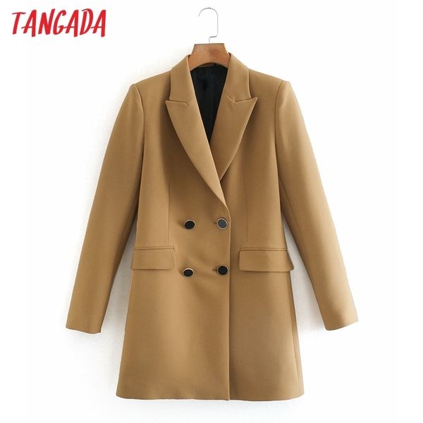 

tangada women solid long blazer coat vintage double breasted long sleeve fashion female outerwear chic 2w159 210330, White;black