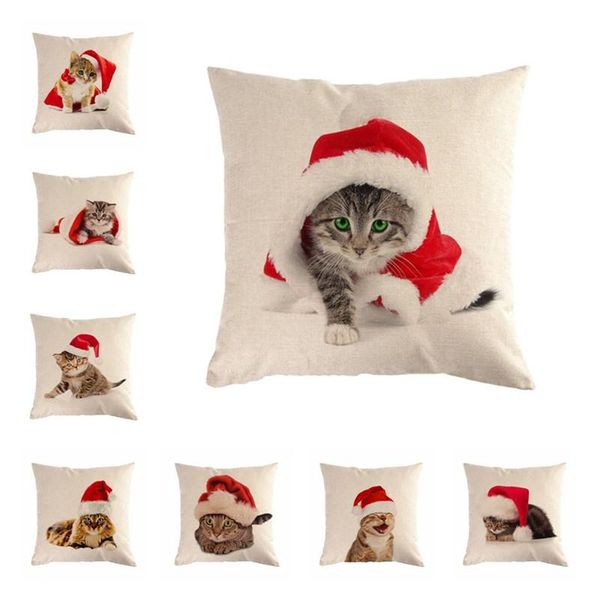 

cushion/decorative pillow 45*45cm cat with christmas hat cotton linen throw cushion cover home decoration sofa bed decor decorative pillowca