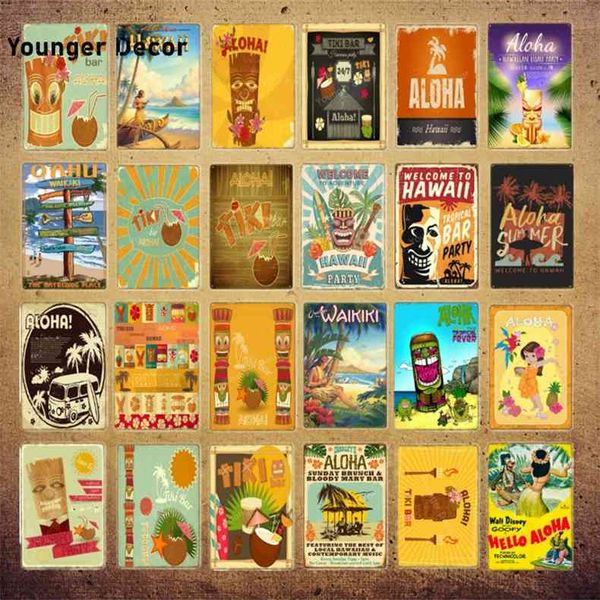 

Waikiki Hawaii Party Decorations Aloha Tiki Bar Poster Wall Art Painting Plaque Restaurant Pub Home Decor Metal Signs YI-226