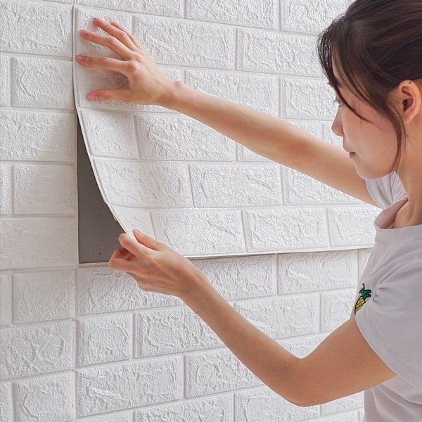 

wallpapers 12pcs wallpaper foam brick self-adhesive bedroom rental house renovation 3d stereo wall background sticker waterproof decoration