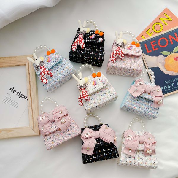 

sweet princess accessories pearl children's messenger purse girl fashion korean parent child bag wholesale cute bow and treasure pocket, White