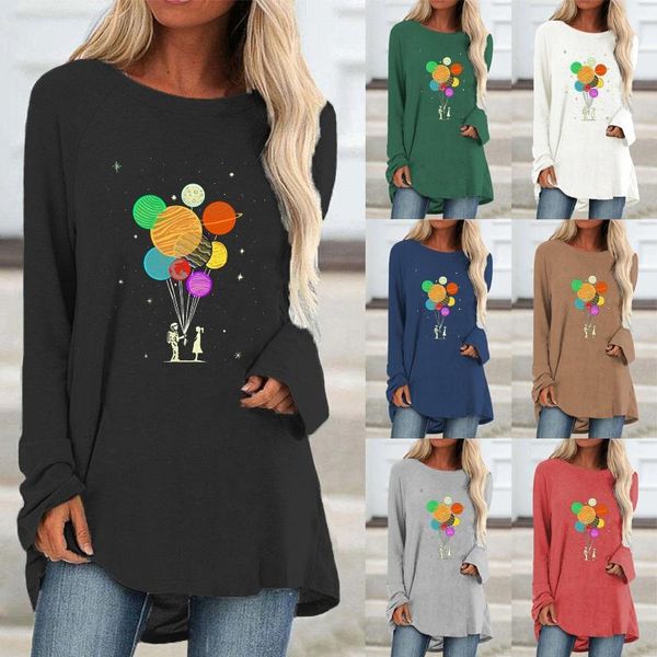 

women's t-shirt women autumn and winter fashion printing graphic tee round neck loose shirt casual long sleeve plus size xs-5xl, White