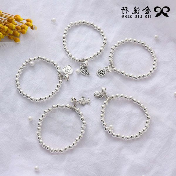 

hand catenary alloy imitation silver round bead beaded bracelet, Black