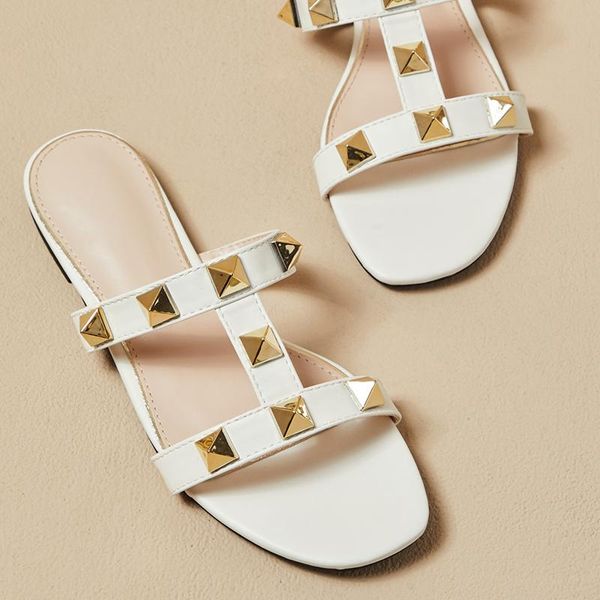 

slippers women shoes ladies rivet slides female flats rubber flip flop summer footwear outside casual flip-flops, Black