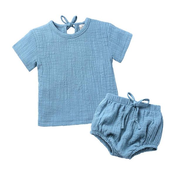 

clothing sets kids tales summer boys girls solid color cotton short-sleeved pants baby suit 2021 costumes navy blue complexion white