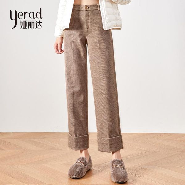 

women's pants & capris yerad winter office lady thicken wide leg woman high waist straight fashion long palazzo trousers, Black;white