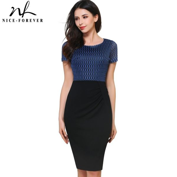 

nice-forever summer women vintage contrast color patchwork office dresses business bodycon elegant dress btyb372 210419, White