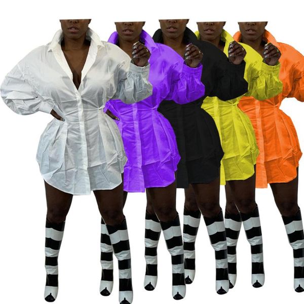 

casual dresses autumn summer long sleeve shirt dress women ruched work office v-neck streetwear sheath slim robe femme y2k white, Black;gray