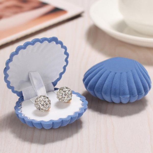 

jewelry pouches, bags 1 piece cute shell shape box velvet wedding engagement ring for earrings necklace bracelet display gift holder, Pink;blue