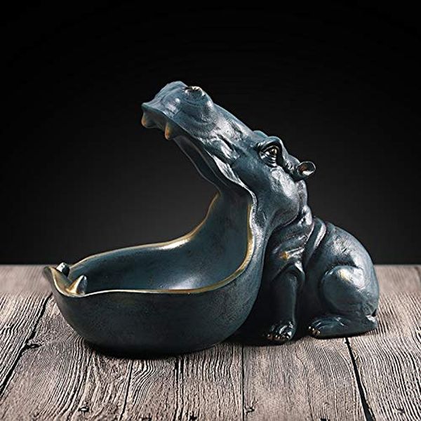 Ermakova Hippopotamus Caixa de Armazenamento Estátua Criativo Hipopótamo Estatueta Escultura Chave Doces Recipiente de Decoração Da Tabela Decoração 210607