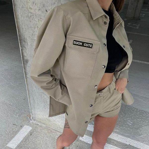 

men's casual shirts women cargo style multi-pocket streetwear harajuku chic fall retro women's all-match single breasted long slee, White;black