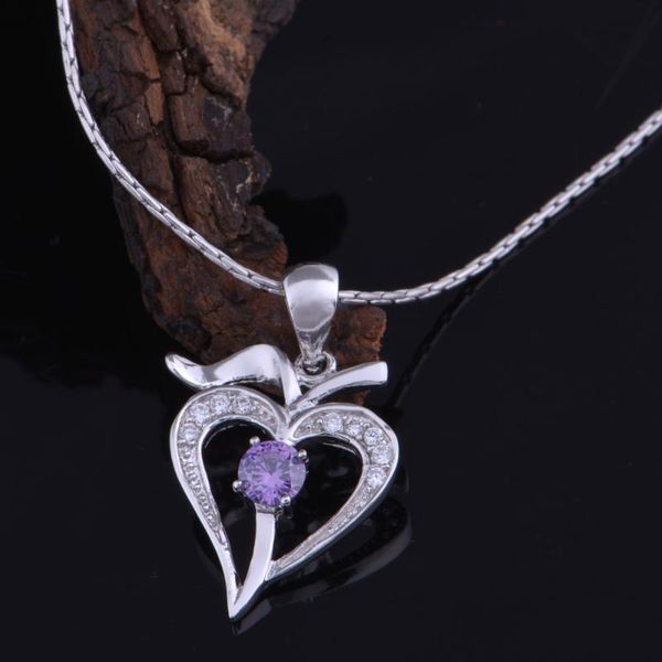 

wholesale cubic zirconia 18 k white gold colou fashion women jewelry chains necklace heart pendant necklaces, Silver