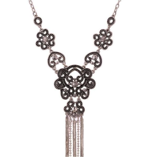 

vintage retro boho ethnic long tassel chain necklace alloy flower hollow heart pendant statement choker bohemian fashion jewelry chokers, Golden;silver