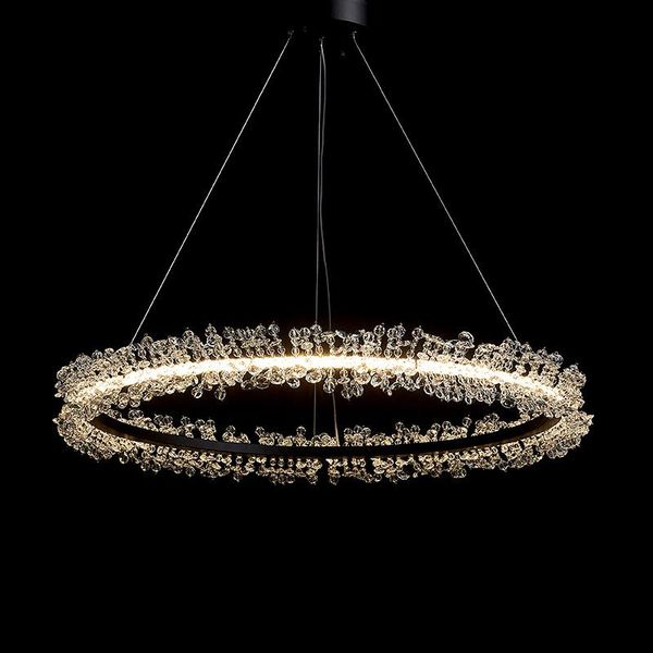 

post-modern simple hardware golden paint ring single head dimming led light crystal chandelier bedroom living room pendant lamp lamps