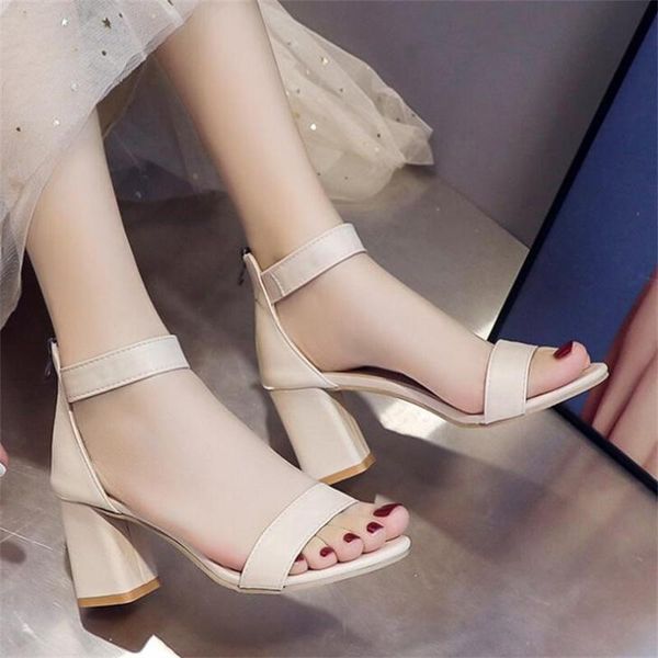 

sandals 2021 women pumps summer fashion open toe high heels female back zipper thick heel party casual females large size shoes, Black