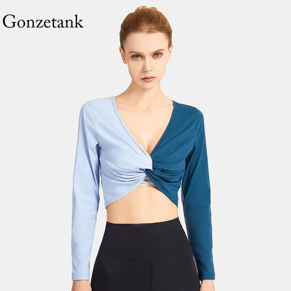 

yoga outfit breathable exposed umbilicus women's color matching long sleeves fitness running training t-shirt
