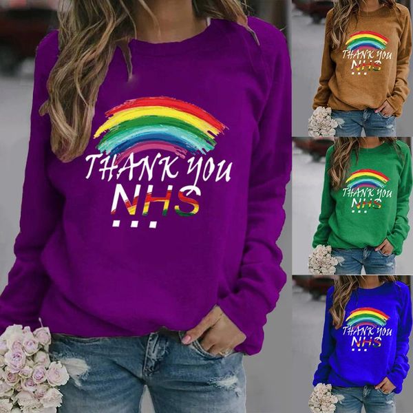 

rainbow pattern printed long sleeve womensweatshirt kawaii clothes letter printing sweatshirt women women's hoodies & sweatshirts, Black