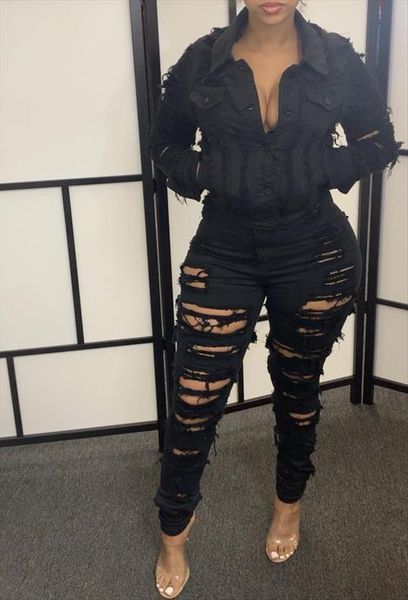 

fashion pencil pants casual womens jeans high waist slim hole black, Blue