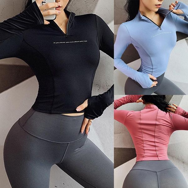 

yoga outfits jogging zip shirts gym long sleeves quick-dry breathable tight women running jackets sports coats fitness 2021, White;red