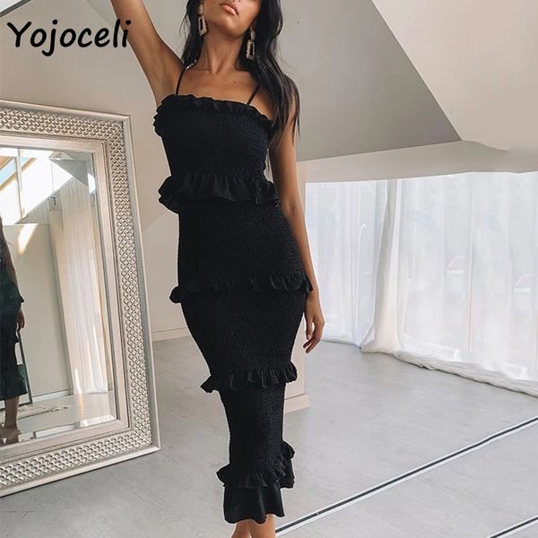 

casual dresses yojoceli women layer ruffle cake dress slim shirred midi party club female vestidos iiyj, Black;gray