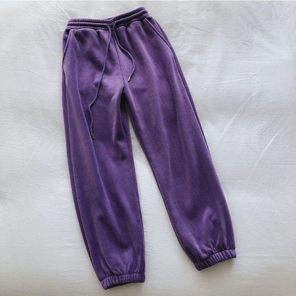 

running pants exercise for women autumn winter outerwear plus velvet thick loose waisted slim all-match trendy wide-leg casual trousers, Black;blue