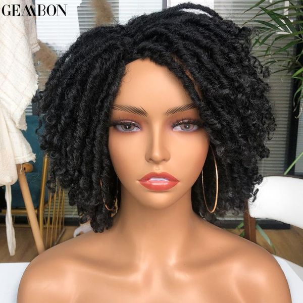 

short dreadlock curly hair wig synthetic soft faux locs wigs with bangs for black women ombre crochet twist braiding
