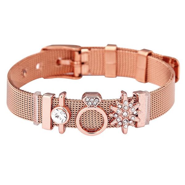

charm bracelets rose gold color stainless steel mesh with crystal charms fine bracelet bangle for women jewelry gifts drop, Golden;silver