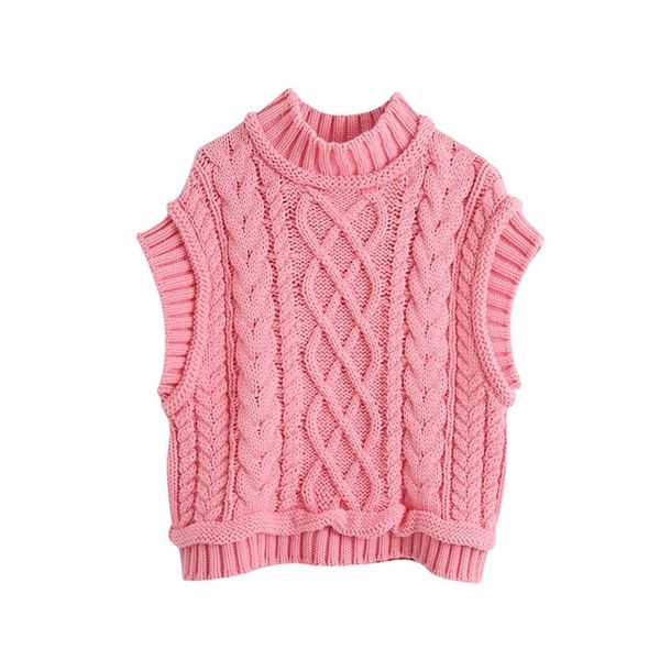 

evfer women casual za turtleneck pink knitted pullover vest autumn chic lady sleeveless sweaters girls cute knitted jumpers 210918, White;black
