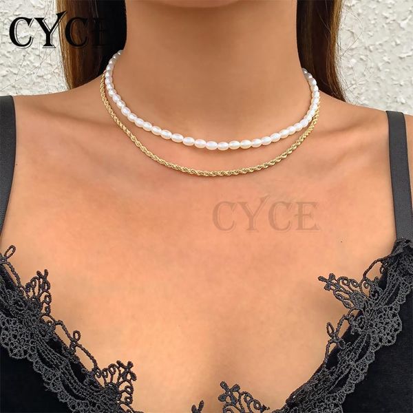 

chokers cyce 2021 vintage millet pearl clavicle necklaces for women hip hop jewelry simple metal twist chain necklace accessories, Golden;silver