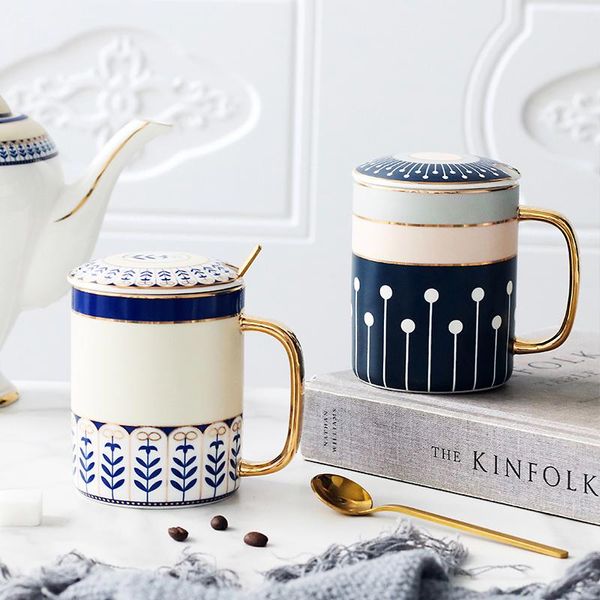 

mugs european ceramic mug creative afternoon tea teacup coffee cups with lid spoon breakfast milk water cup birthday gifts 320ml