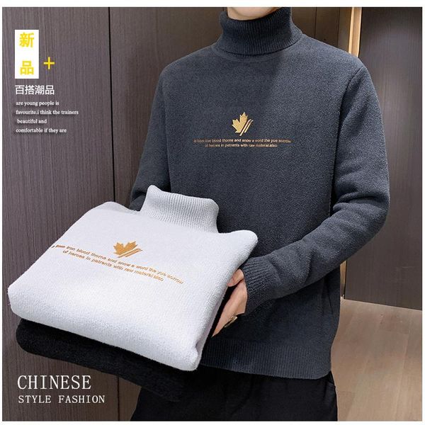 

men's sweaters 2021 autumn and winter brand fashion knit cashmere turtleneck korean casual thick warm jacket sweater men, White;black