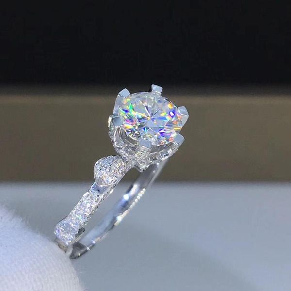 

cluster rings round white gold moissanite ring 1ct d vvs luxury weding for women, Golden;silver