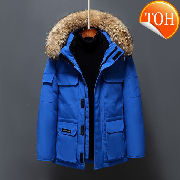 

collar white duck down fur winter jacket men windproof hooded thicken multi-pocket coat male keep warm -30 degree parkas, Black