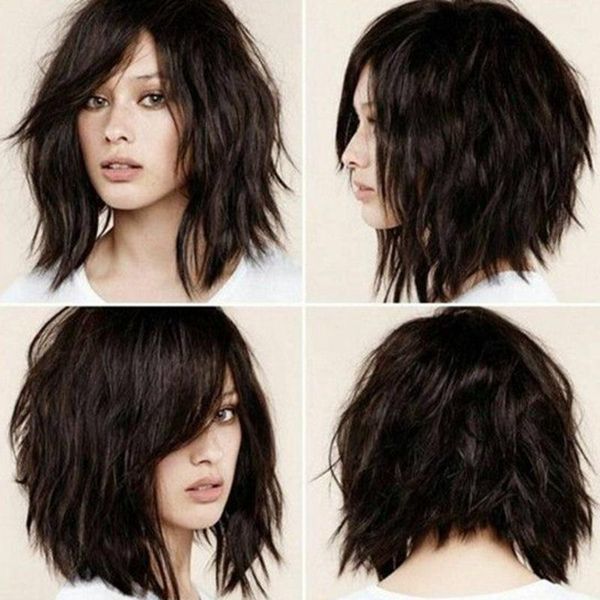 

women's suits & blazers fashion black oblique bangs short curly wigs, White;black