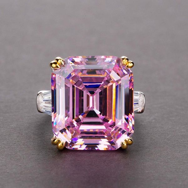 

cluster rings 100% real 925 sterling silver 10x14mm emerald pink quartz citrine cocktail gemstone engagement for women luxury gifts, Golden;silver