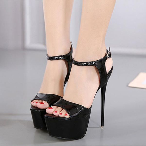 

sandals women super high heel 16cm shoes platform female pumps elegant quality buckle ankle strap party wedding, Black