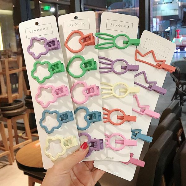 

7pcs/set girls cute cartoon bow heart barrettes sweet hair clips headband hairpins fashion accessories, Slivery;white