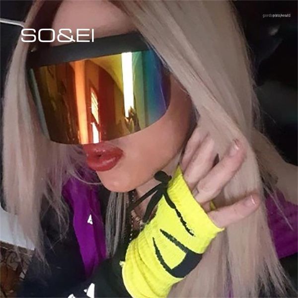 

so&ei oversized one piece rimless outdoor windproof women sunglasses sports anti-peeping goggle men shade mask sun glasses uv4001, White;black