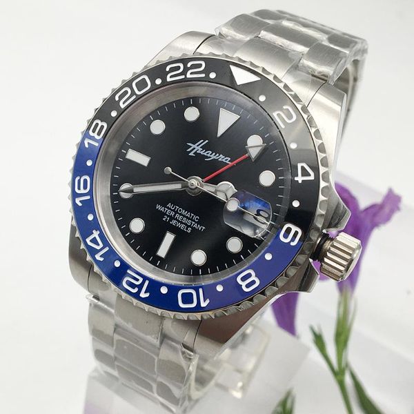 

wristwatches classic fashion luxury 40mm automatic men's watch sapphire glass gmt mechanical black dial waterproof slide buckle date a9, Slivery;brown