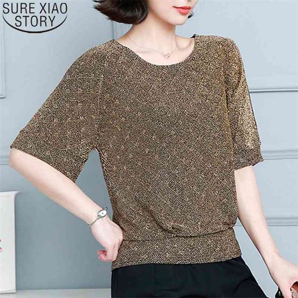 

women blouses fashion elegant bright yarn blouse glitter shirt tunic red golden shine women's plus size 12853 210506, White