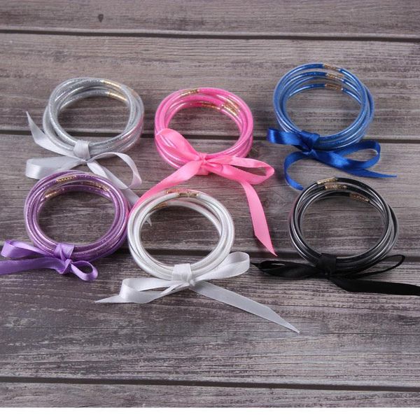 

bangle 5 pcs/set bowknot gold glitter bangles set 2021 all weather stack silicone plastic jelly wholesale, Black