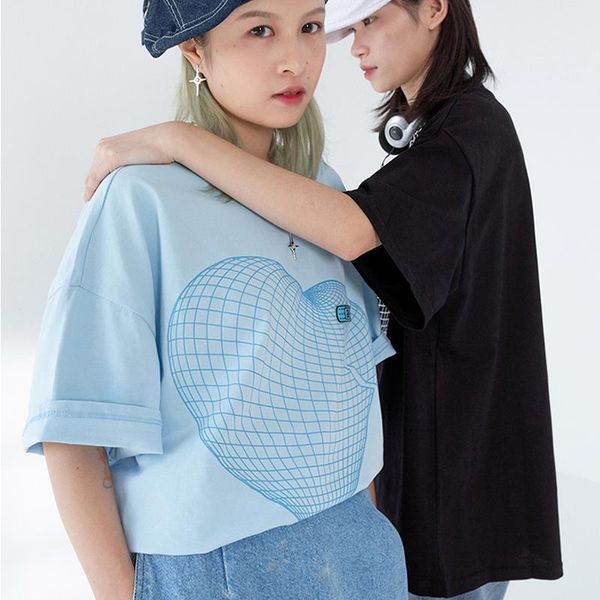 

women's t-shirt t-shirts women loose summer cool streetwear trendy heart-printed tee couple harajuku female basic clothing cozy cotton, White