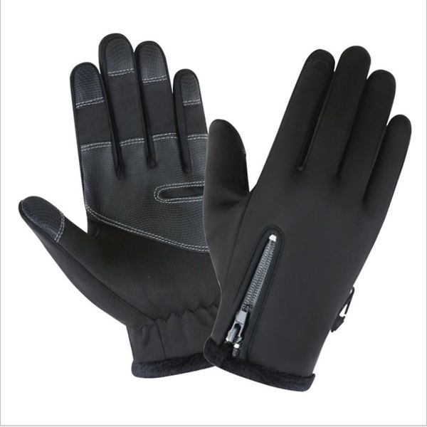 

cycling gloves winter heated full finger glove plus velvet touchscreen waterproof bicycle ski motorcycle bike, Black