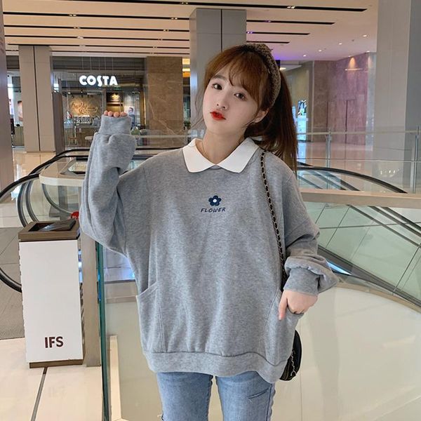 

women's hoodies & sweatshirts sweet long sleeve pockets clothing pullovers harajuku style turn-down collar spring autumn floral women, Black