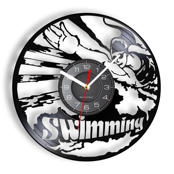 

wall clocks swimming modern art silent non ticking clock for natatorium record swimmer sports home decor disk crafts