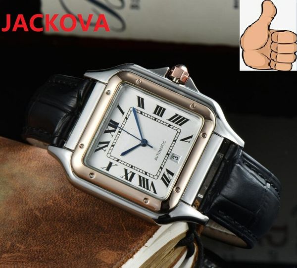 Relógio quadrado masculino de luxo 40 mm designer agradável Caixa de aço inoxidável Couro genuíno Quartzo de alta qualidade Número romano Militar Relógios à prova d'água Relogio Masculino