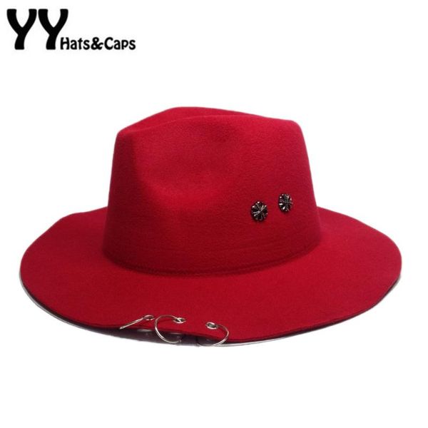 

Winter Wool Fedora Hats For Women Vantage Cap With Rings Wide Brim Warm Hat Trilby Felt Chapeu Feminino YY60545, Blue;gray