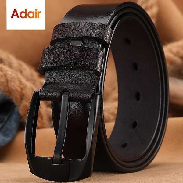 

belts men black buckle belt cowskin genuine leather casual for man business cowboy waistband strap ahq2109, Black;brown